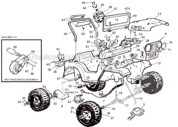 Page A Diagram and Parts List for 74780-84780  Power Wheels Ride-On Cars
